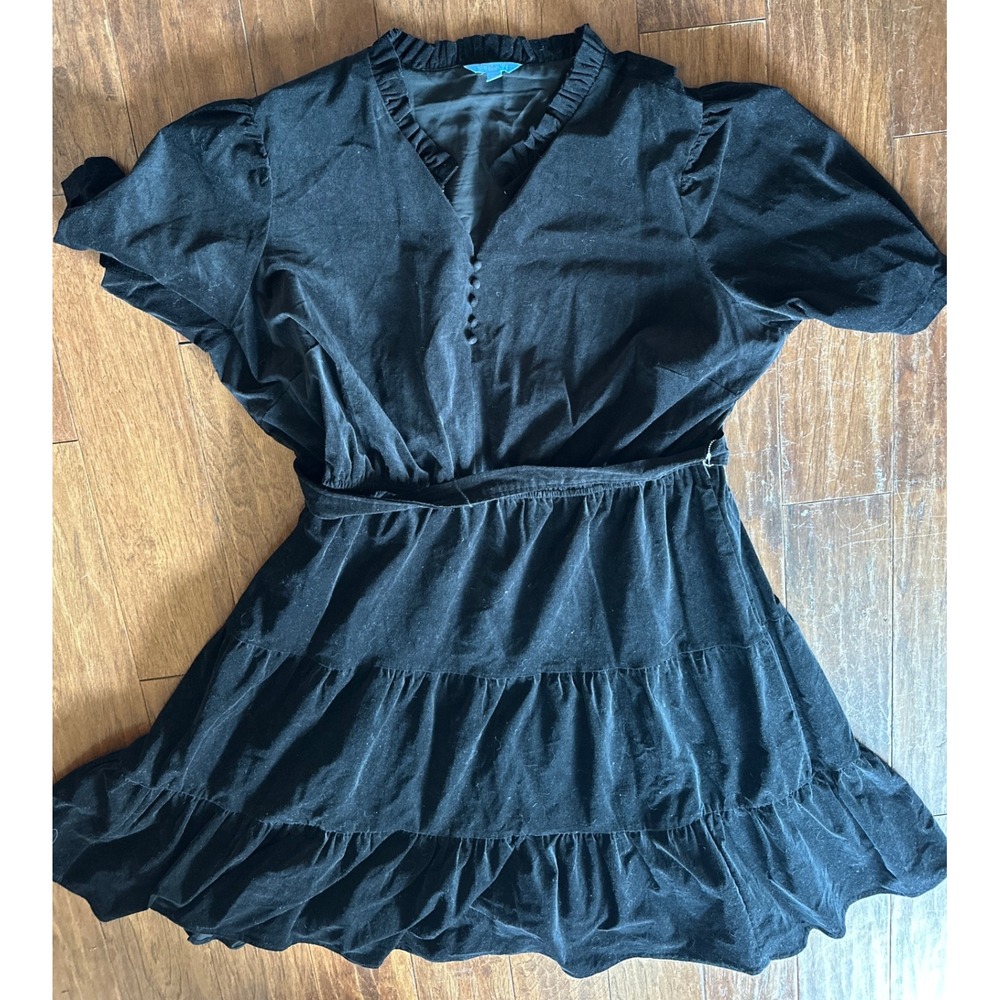 Draper James RSVP Black Velvet corduroy Tiered dress minimalist 2x